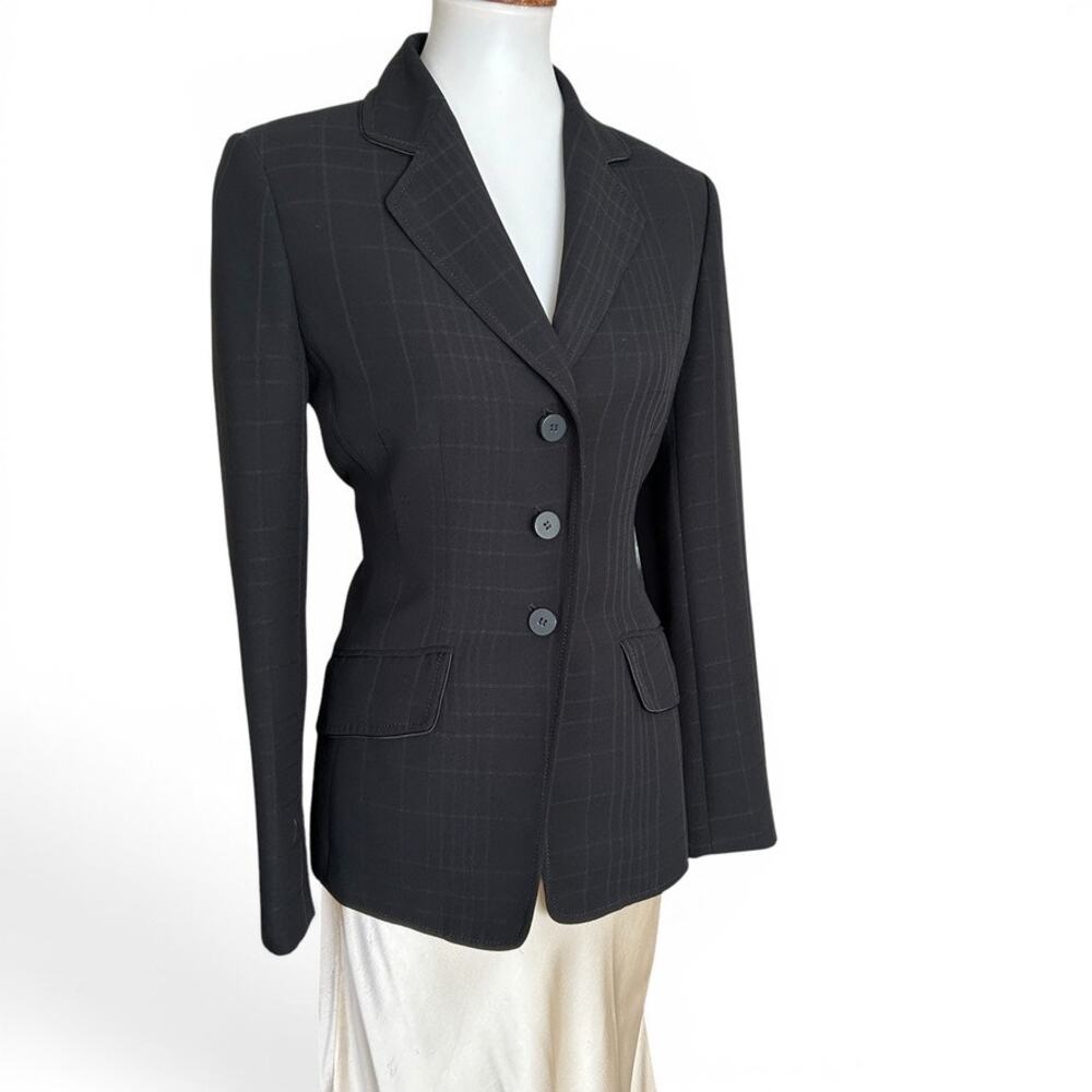Vintage 90s AK Anne Klein Black Grid Plaid Blazer Size 6